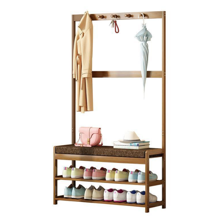 Wooden Coat Clothes Hanging Heavy Duty Garment Rack 3-Tier  Shoe Storage