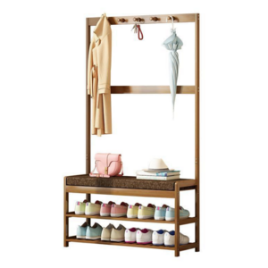 Wooden Coat Clothes Hanging Heavy Duty Garment Rack 3-Tier  Shoe Storage