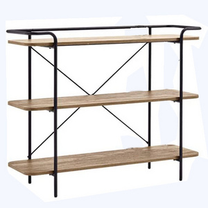 Modern Open Narrow Wood  3-tier Shelf tall Metal steel display Book shelf stand Bookcase Rustic Etagere shelf