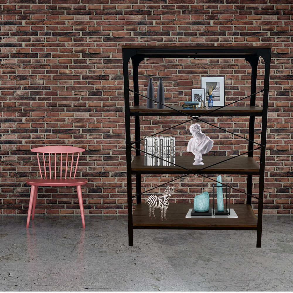 Industrial Bookshelf 5 Tier Storage Display Shelves Free Standing Open Shelf for Living Room Bedroom and Office