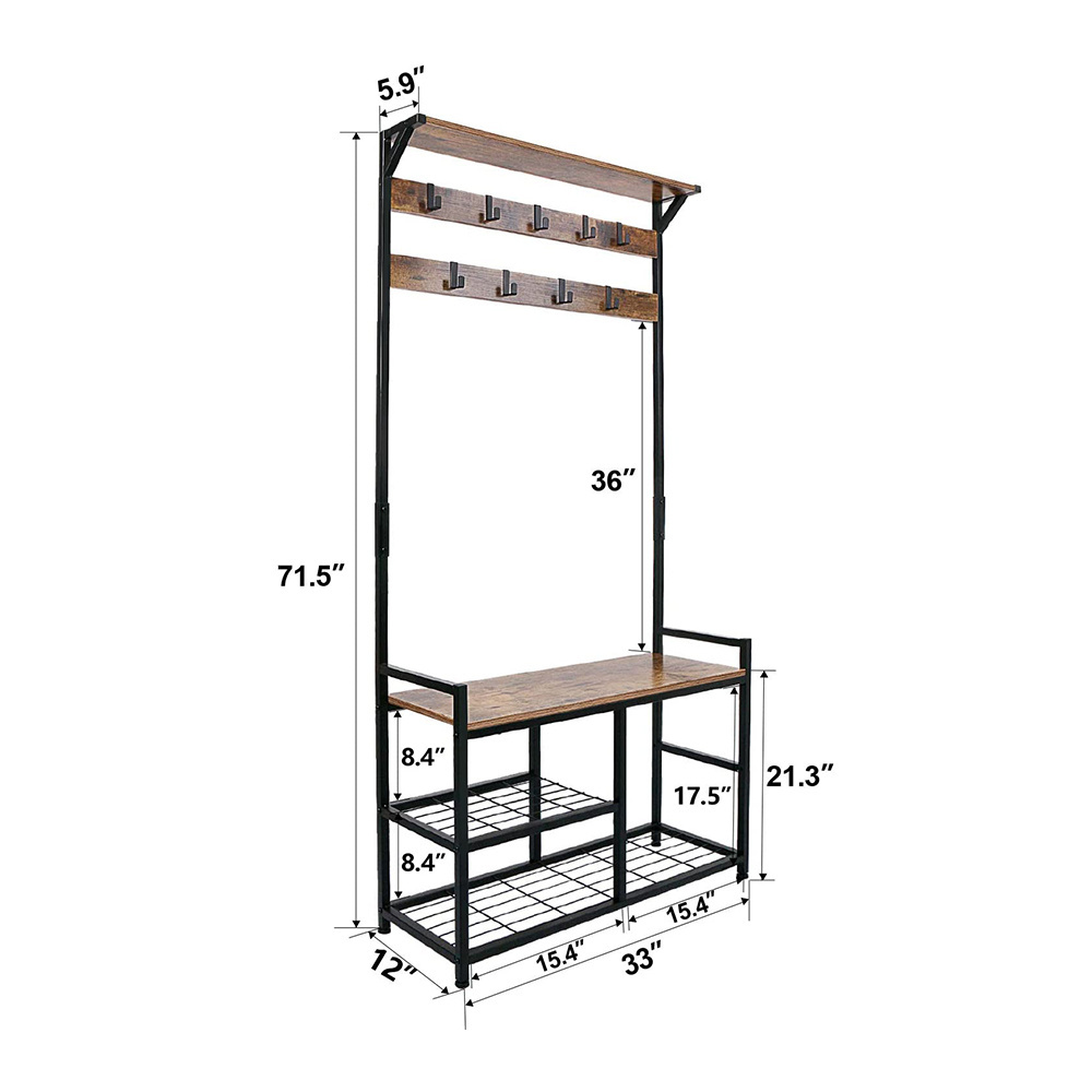 Clothes Tree Shoe Stand Coat Rack With Storage In Metal