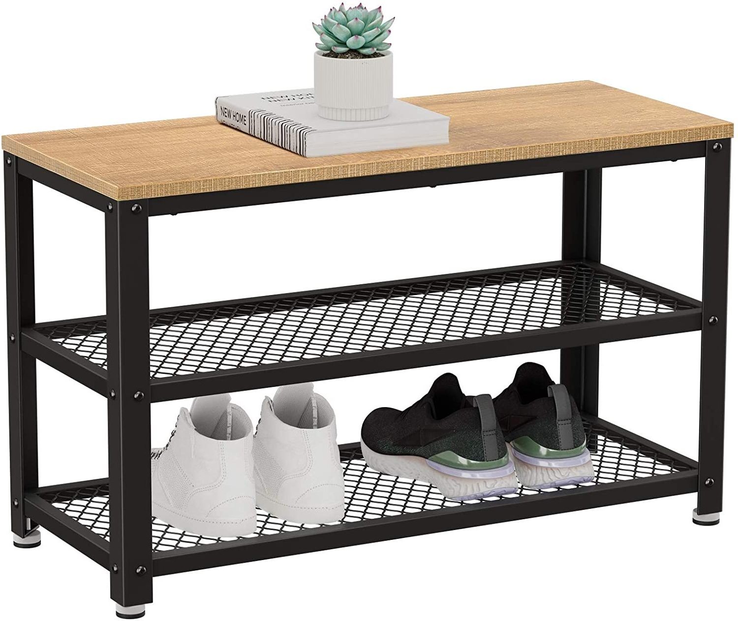 3 Tier Stackable Black Metal Closet Storage Shoes Rack