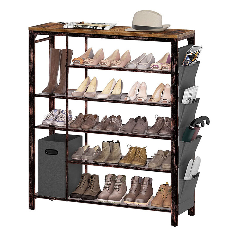 Manufacture Metal Storage Shoe Rack 7 Tiers Boots Sneakers shoe rack storage Furniture Shoe Holder With Organizer Pocket