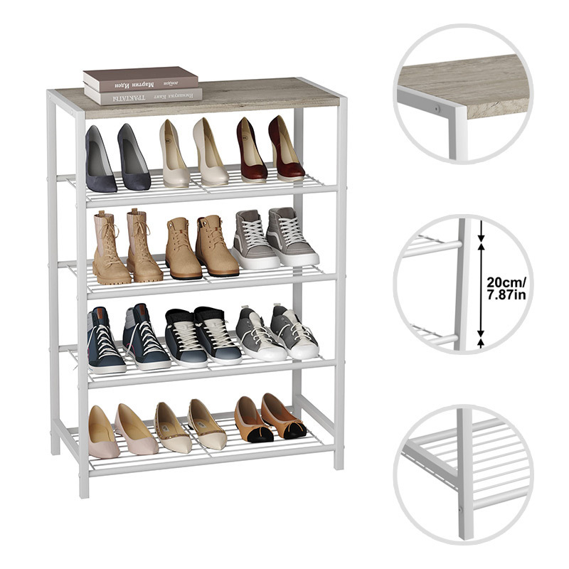 Simple Trend Stackable multilayer shoe rack with expandable and adjustable shoe organizer, wire mesh, black