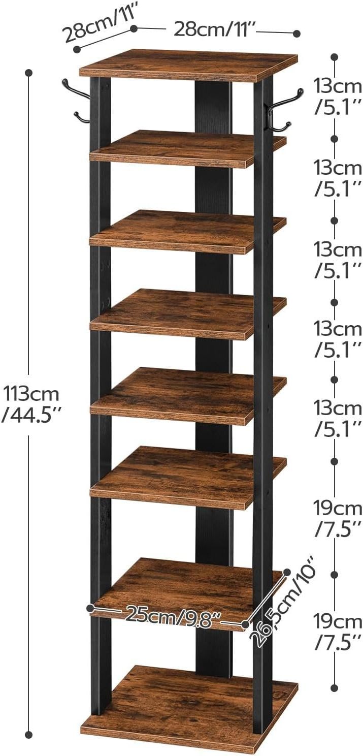 HaiYang Space Saving Shoes Storage Organizer 7 Tier Adjustable Slim Shoe Rack Wooden Vertical Coat Shoe Rack