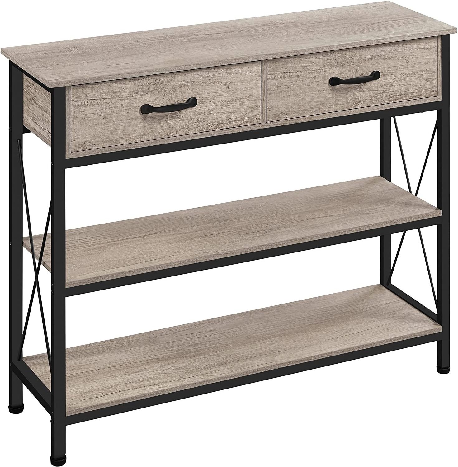 New Design 3 Tier Console Table with 2 Drawers, Industrial Entryway Sofa Table, Long Narrow Wood Console Table for Living Room