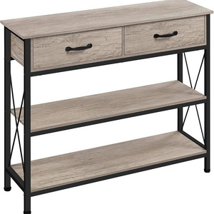 New Design 3 Tier Console Table with 2 Drawers, Industrial Entryway Sofa Table, Long Narrow Wood Console Table for Living Room