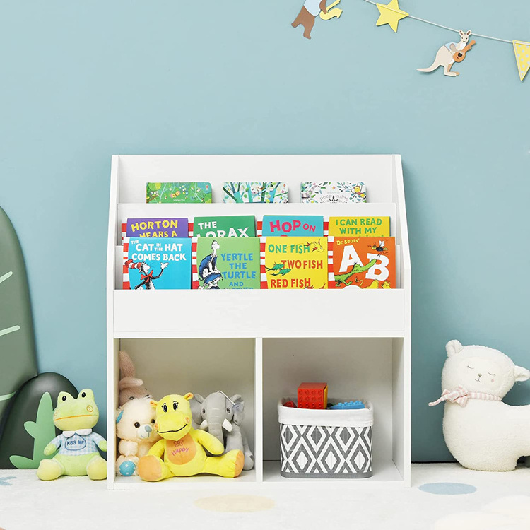 Designed white display rack for children Children Toys Storage Cabinets Industrial Wooden Kids Bookshelf Shelf