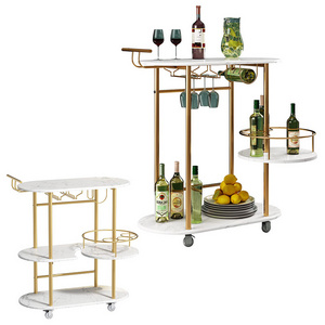 Black and White bar cart with 4-level storage rack Removable bar service cart with wine rack for kitchen, living room