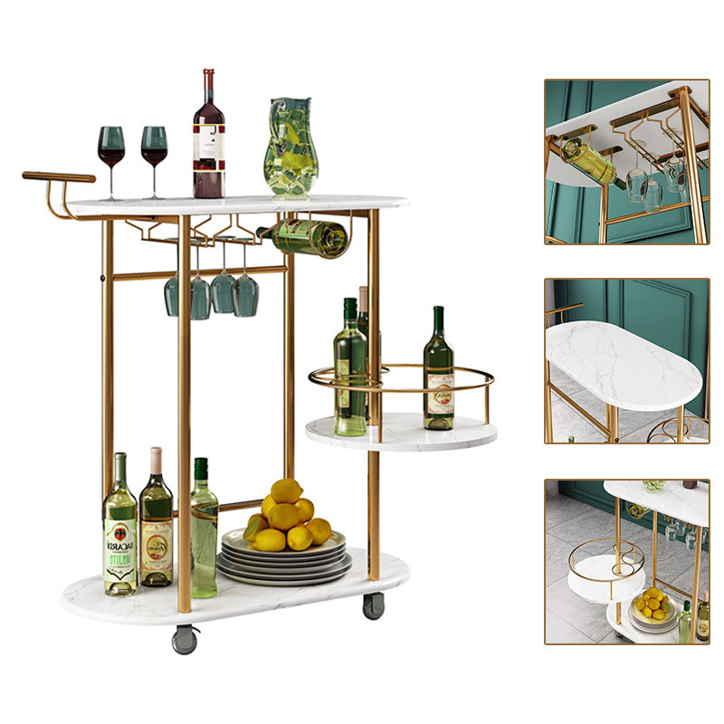 Black and White bar cart with 4-level storage rack Removable bar service cart with wine rack for kitchen, living room