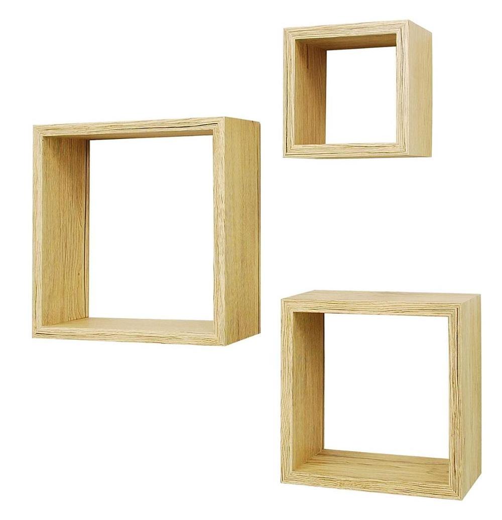 Modern Style Square Floating Wall Shelf Set of 3 Square Storage Customized Living Room Furniture Panel Floating Tv Wood Shelf