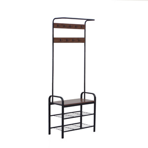 Multi-functional Metal Shoes Storage Shelf Clothes Stand coat rack with shoe bench