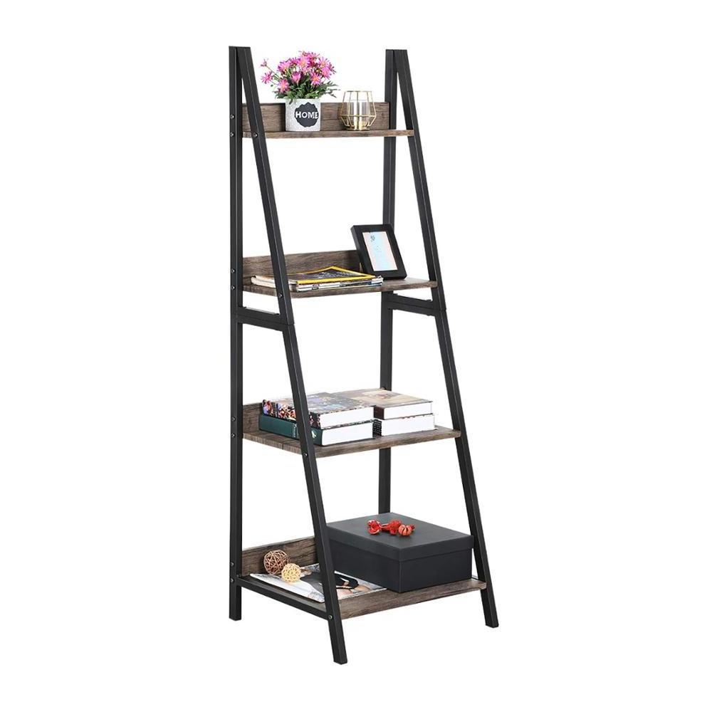 Ladder Shelf 4 Tier Bookcase Metal and Wood Bookshelf saving space Home Office Storage Rack Shelf Plant Stand