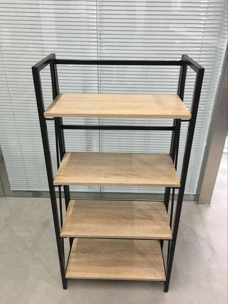 Folding book rack wooden storage rack display shelf with metal frame