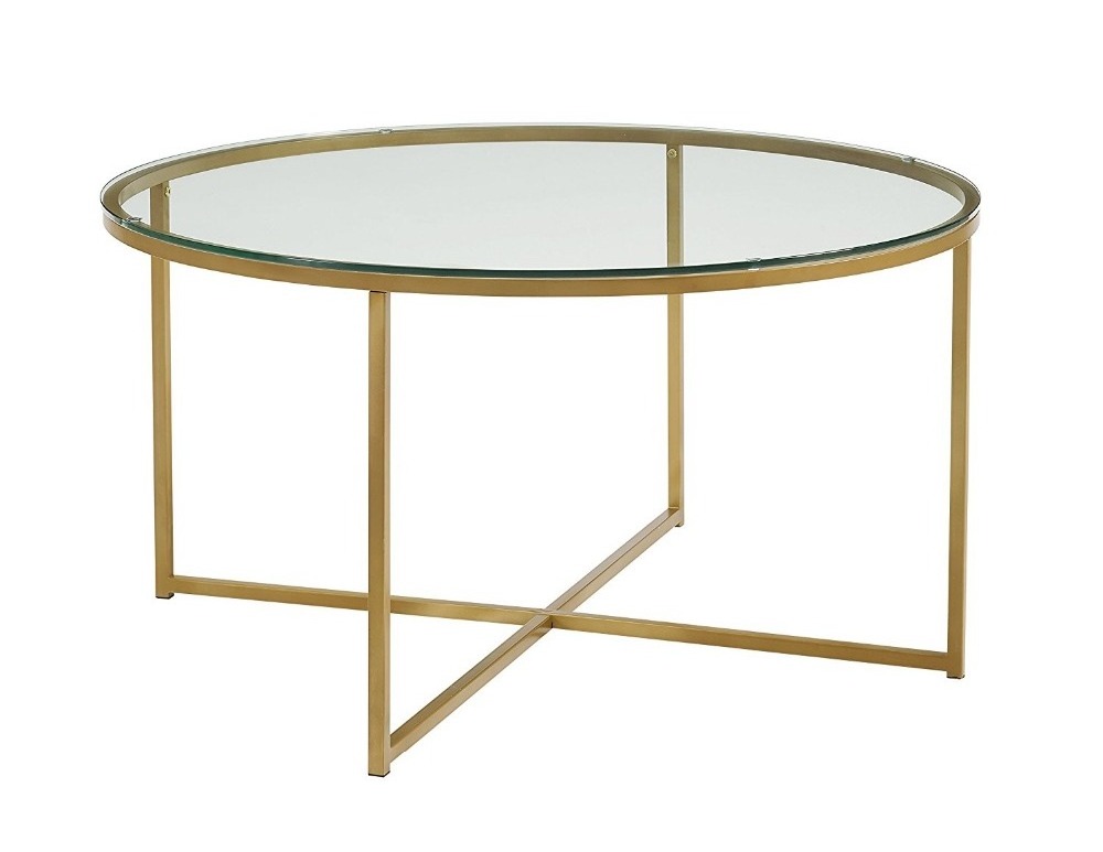 Living room center table glass coffee table round coffee tables with X-base