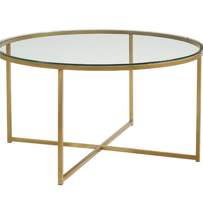 Living room center table glass coffee table round coffee tables with X-base