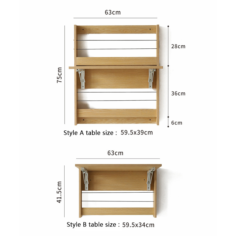 Wall Rack Modern Style Light Wood Iron Metal Folded Mounted Computer Table For Living Room Multiple Function