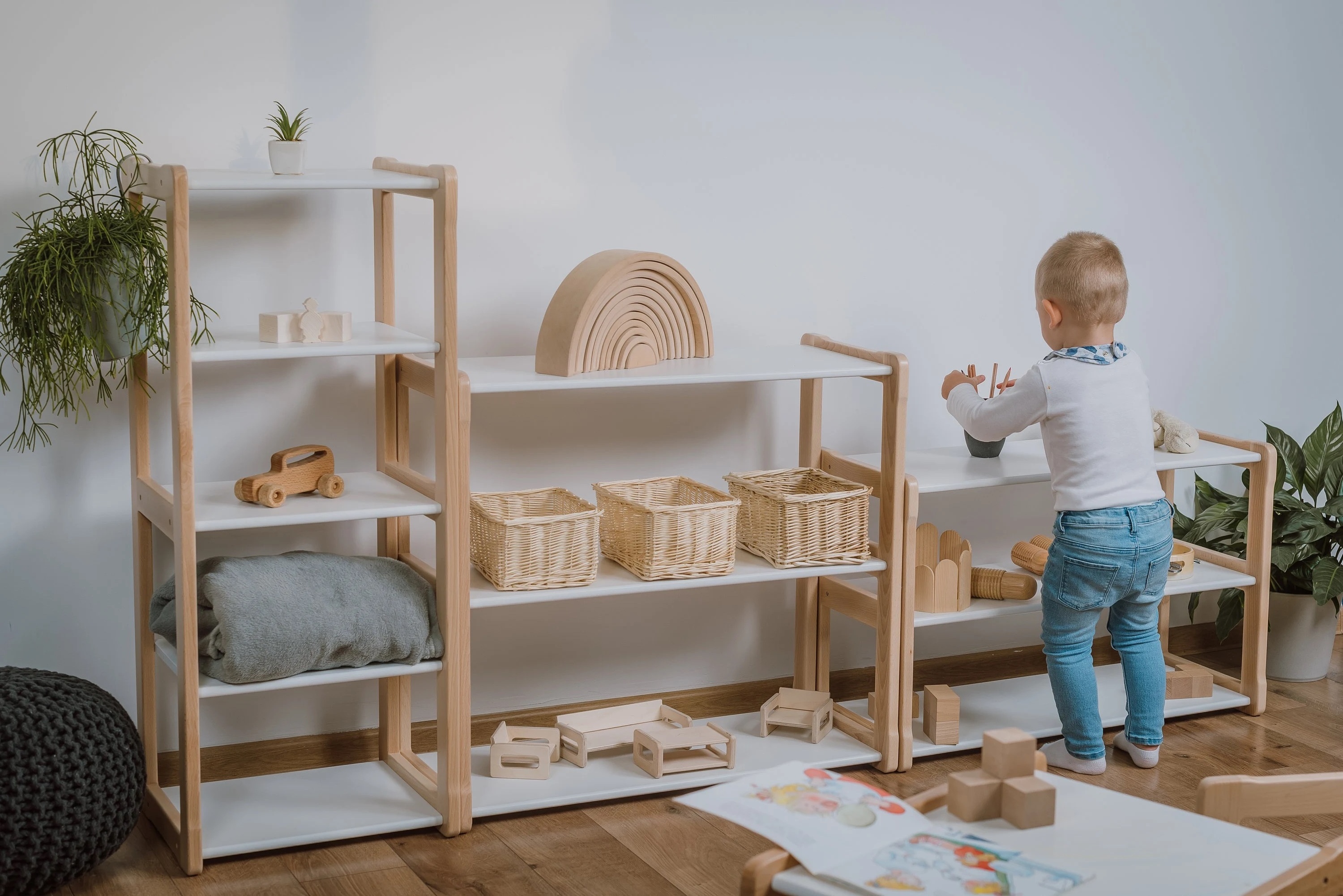 Children Toys Industrial Wooden Kids Bookshelf Book Toy Storage Cabinets Rack Shelf