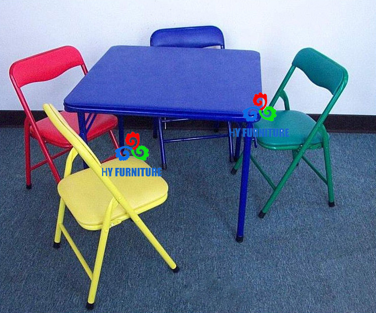 Cheap colorful  metal kids folding study party tables and chairs set for kids