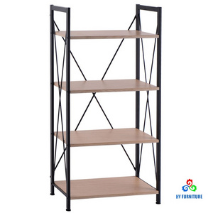 Folding book rack wooden storage rack display shelf with metal frame