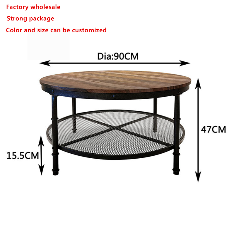 French oak color round wooden coffee table with metal legs for living room