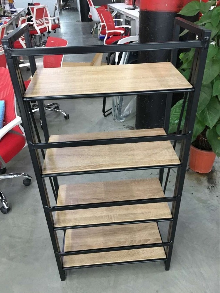 Folding book rack wooden storage rack display shelf with metal frame