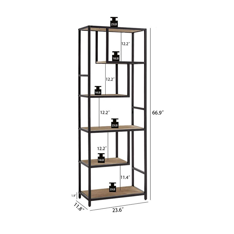 Factory customization Bookshelf Industrial 5 Tier Free Standing Shelving Display Storage Unit for Living Room