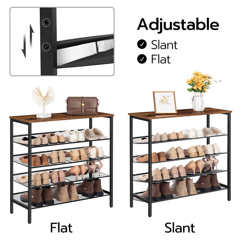 6-layer Metal Shoe Rack with adjustable Storage Organizer with versatile Hooks, Stackable Storage Boots and Shoes,