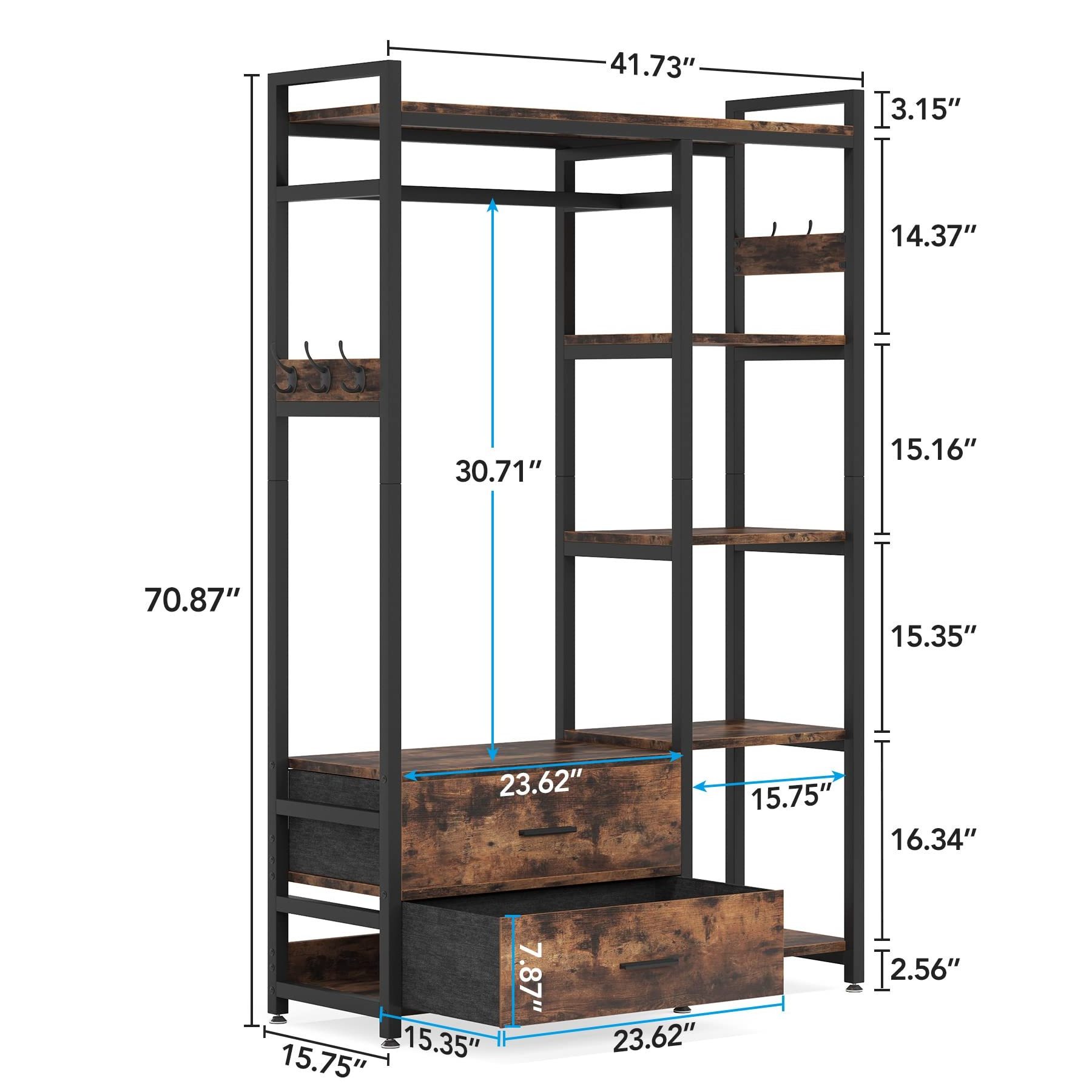 Heavy Duty Garment Rack Hanging Clothing Wardrobe Storage Closet Clothes Rack with Drawers and Shelves Clothes Racks