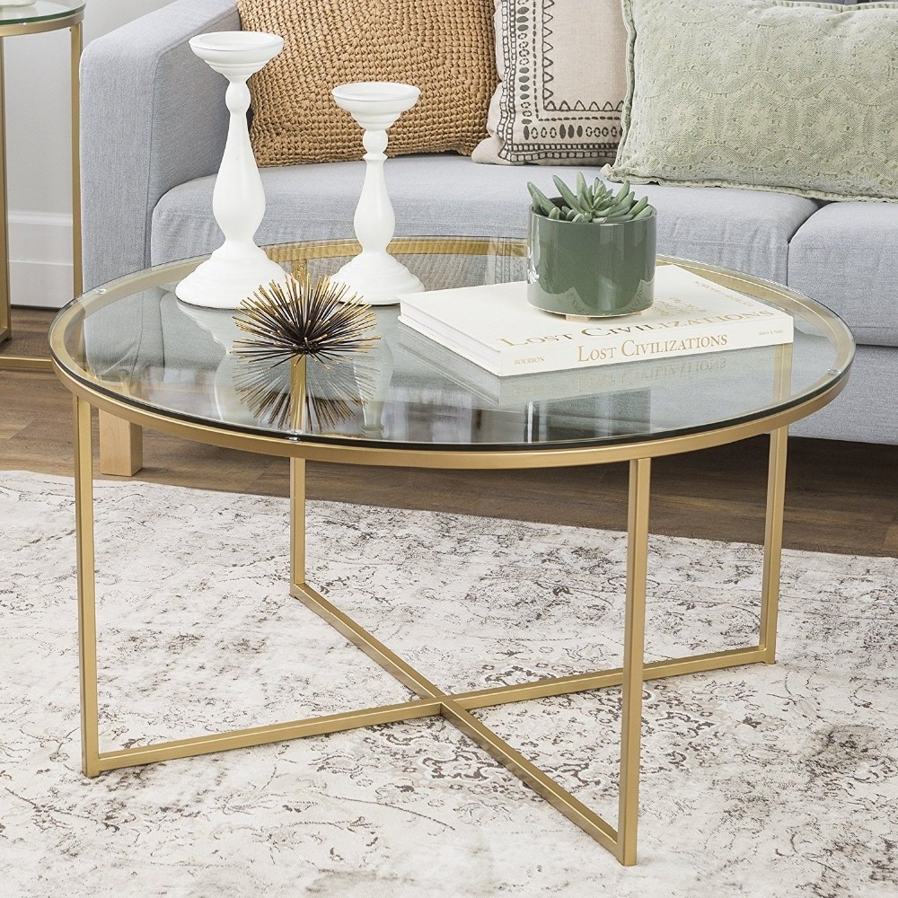 Living room center table glass coffee table round coffee tables with X-base