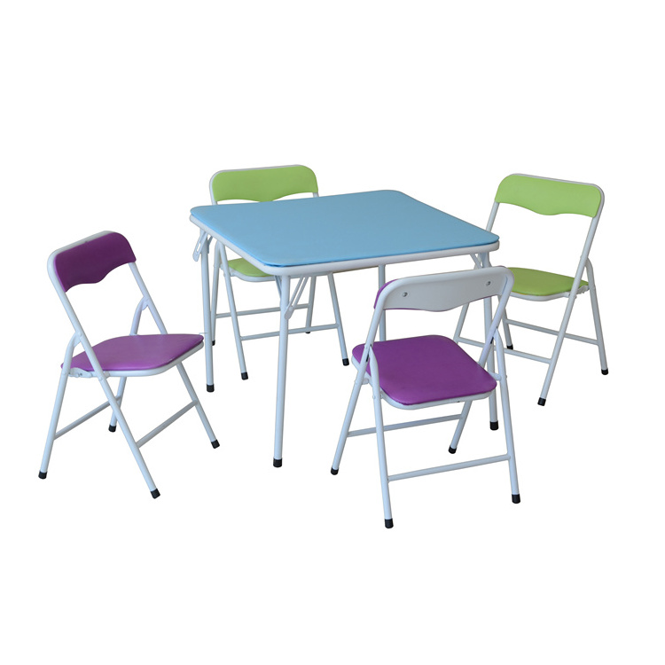 Cheap colorful  metal kids folding study party tables and chairs set for kids