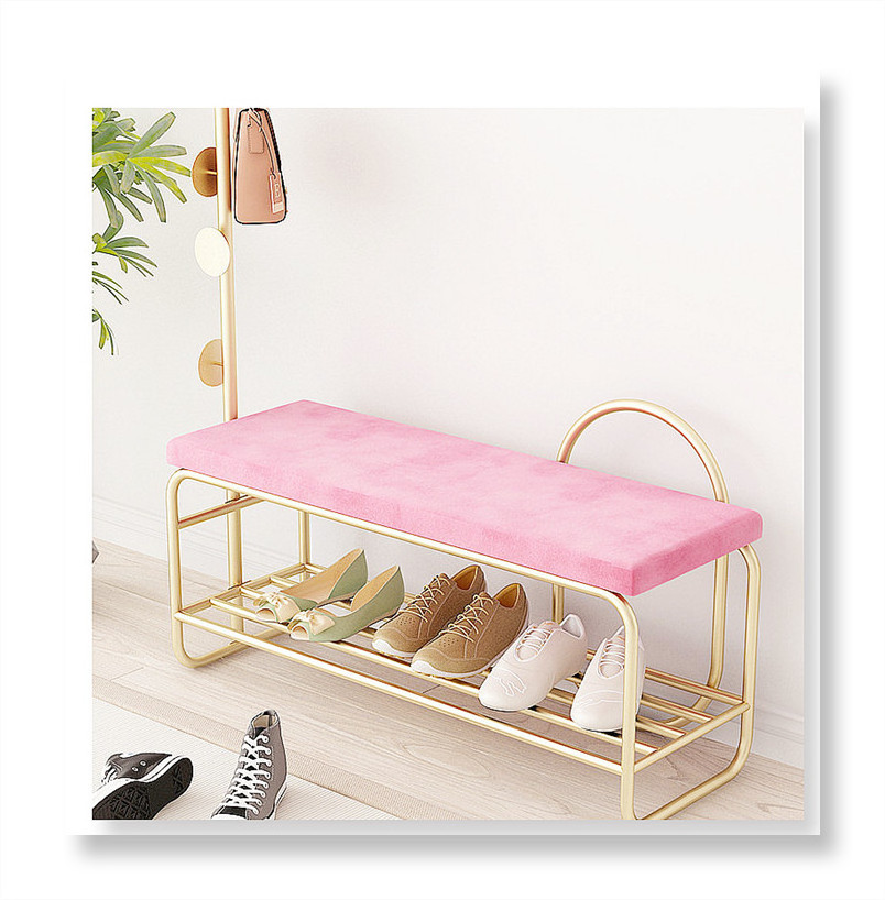 Pink Shoes 2 Tier Storage Ottoman Stool Bench Coat Rack, Shoe Cabinet Entryway Bench With Seat Coat Rack