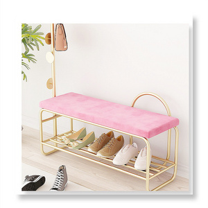 Pink Shoes 2 Tier Storage Ottoman Stool Bench Coat Rack, Shoe Cabinet Entryway Bench With Seat Coat Rack