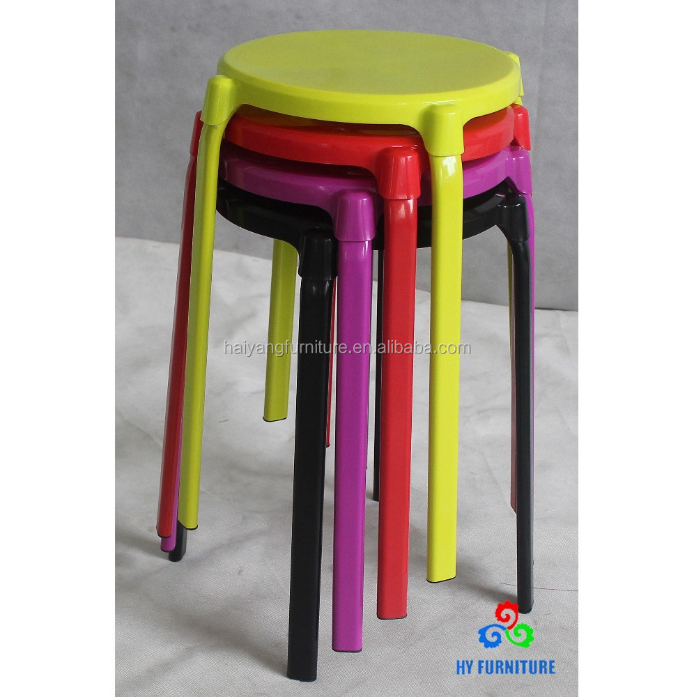 Colorful stackable garden stools outdoor plastic stools with metal legs