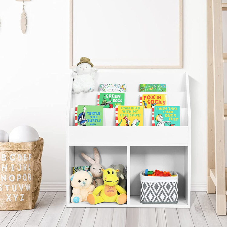 Designed white display rack for children Children Toys Storage Cabinets Industrial Wooden Kids Bookshelf Shelf