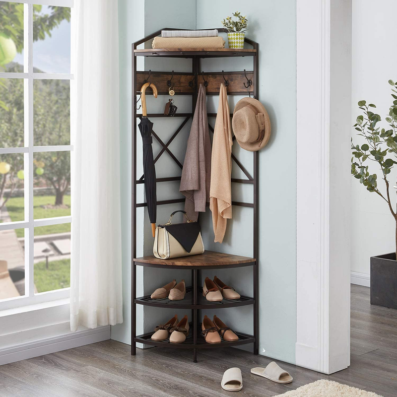 Metal corner coat rack  clothes stand hanger shelf storage coat rack