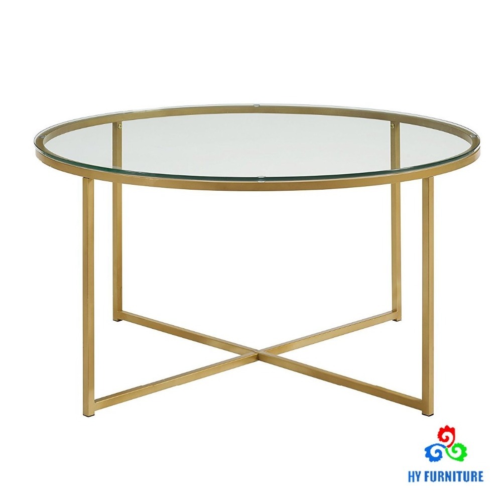 Living room center table glass coffee table round coffee tables with X-base