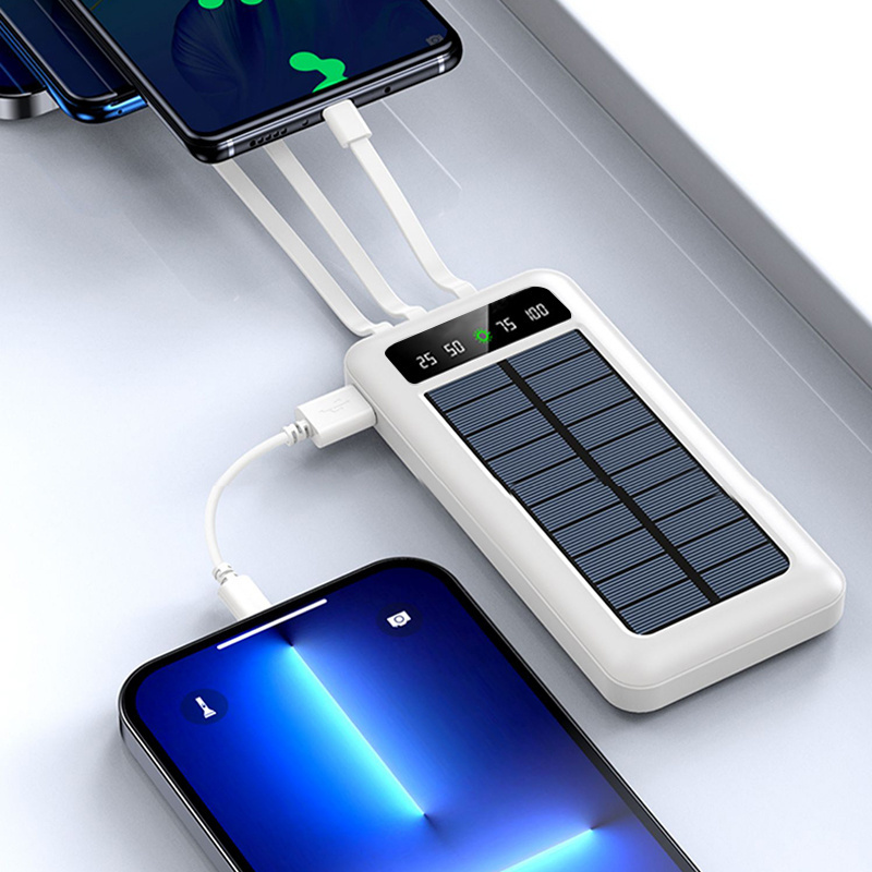 Solar Power Bank Dual USB Power Bank 20000mAh Waterproof Battery Charger External Portable Solar Panel 10000mah with LED Light