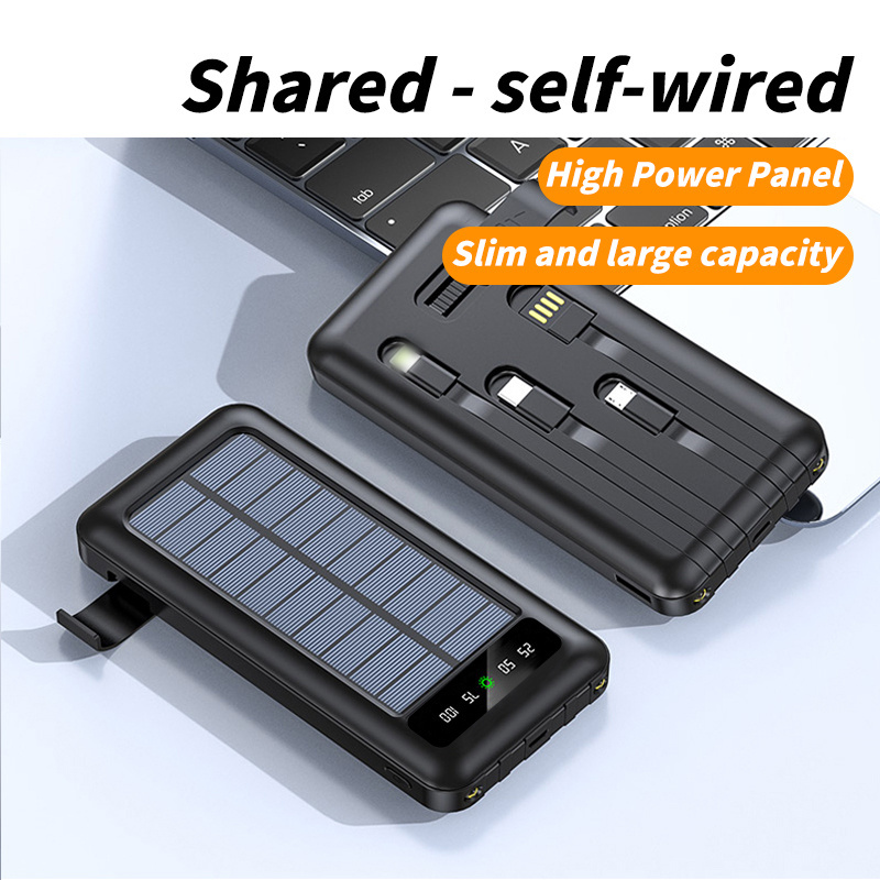 Solar Power Bank Dual USB Power Bank 20000mAh Waterproof Battery Charger External Portable Solar Panel 10000mah with LED Light