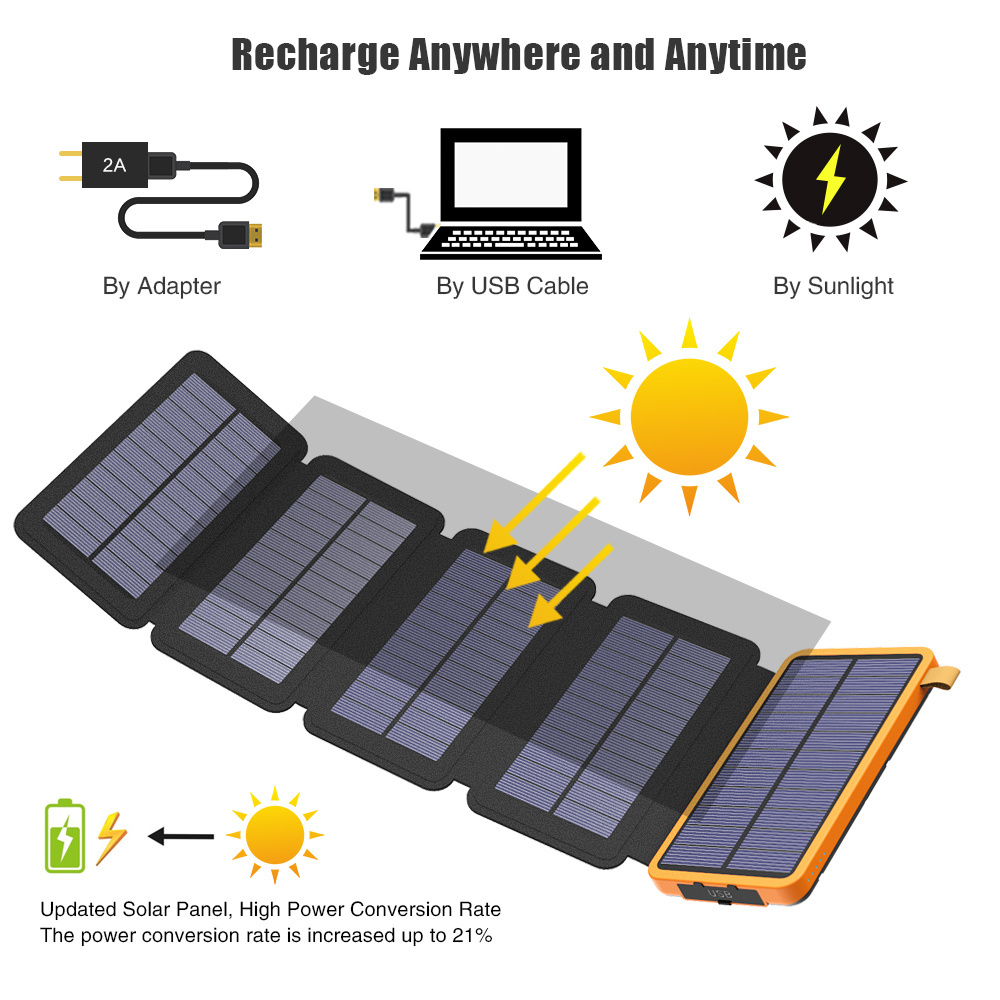 Waterproof Foldable Solar Panel Dual USB Mobile Phone Charger 10000mah Portable Power Bank 10000mah Solar Power Bank With Panel