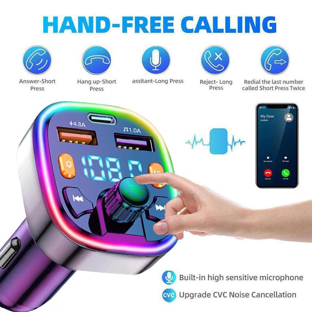 Q5 18W FM Transmitter External Microphone Dual USB Modulator 5.0 FM Car Car Charger Fast Charge Type C Handsfree PD Bluetoo H5A2