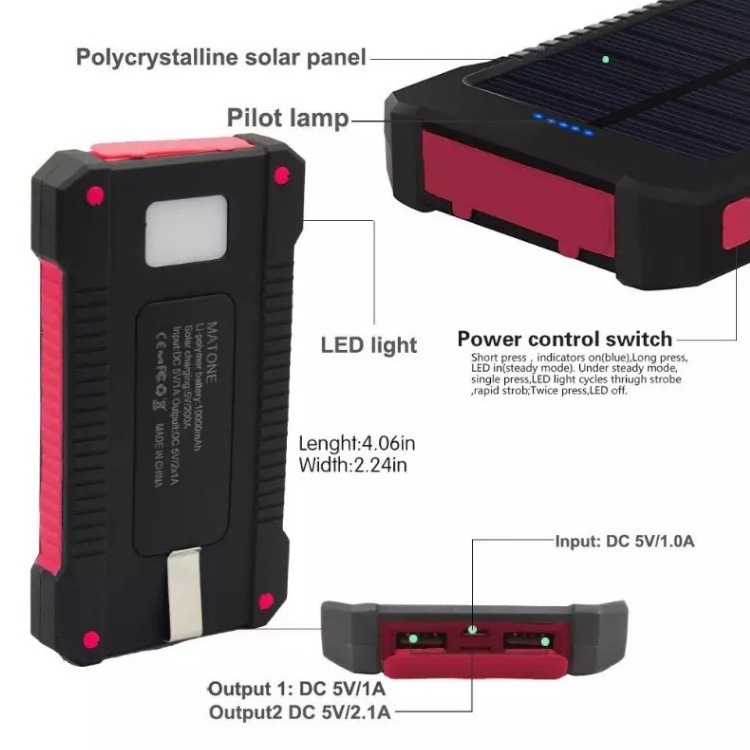 High Quality Waterproof 10000 mah Solar Panel Powerbanks Fast Charging Phone Charger 10000mAh Portable Solar Power Bank