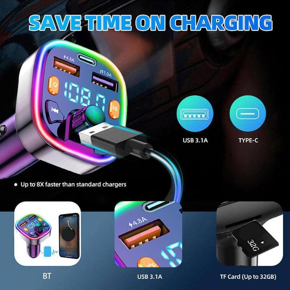 Q5 18W FM Transmitter External Microphone Dual USB Modulator 5.0 FM Car Car Charger Fast Charge Type C Handsfree PD Bluetoo H5A2