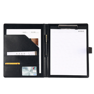 Customized portfolio file folder card holder leather A4 business document bag with pen holder