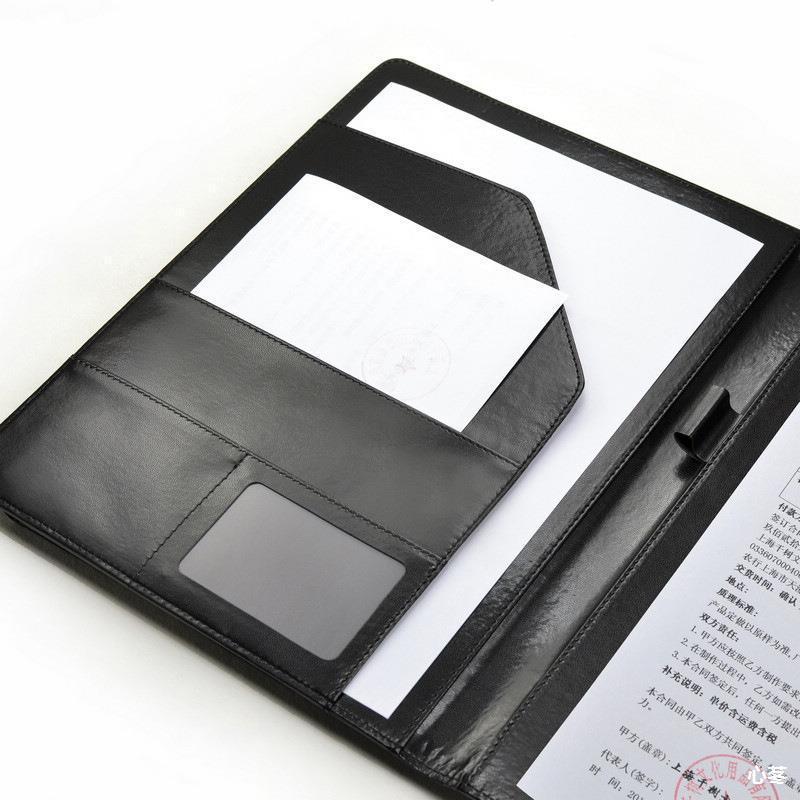 Customized portfolio file folder card holder leather A4 business document bag with pen holder