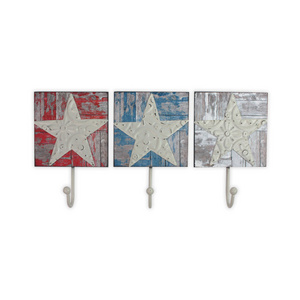 Customizable Wood Decorations Rustic home decoration Wooden board sticked metal star with white hook on wall