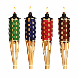 bamboo tiki torch with colorful tank for garden lighting and party