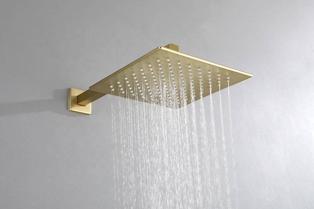 Brushed Gold brass Thermostatic 3 way shower concealed mixer shower system faucet sets hot cold water Mixer concealed  with 10in