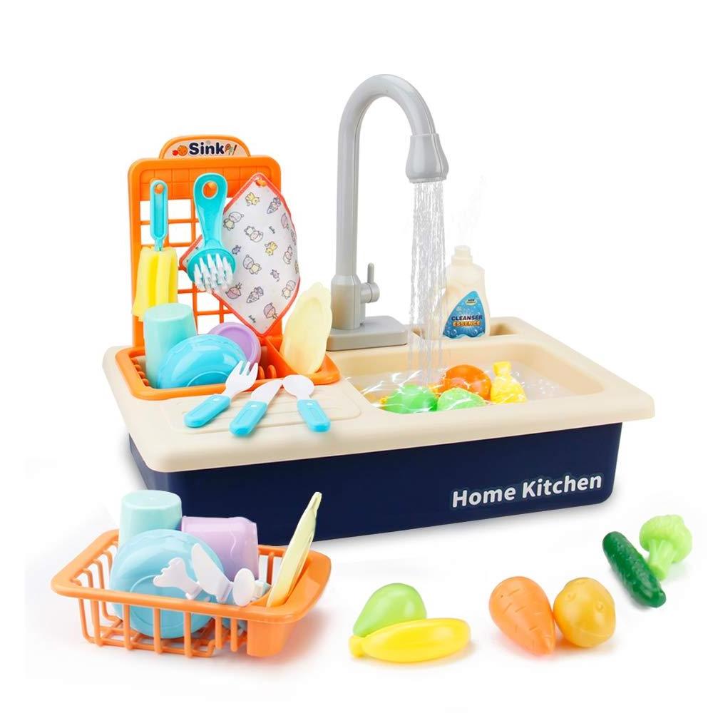 Kids Pretend Play Toy Set Automatic Induction Faucet Electric Dishwasher Simulated Kitchen Sink Toy With Running Water