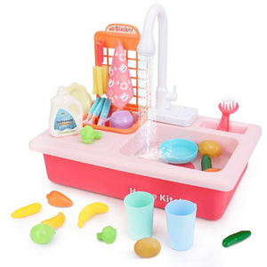 Kids Pretend Play Toy Set Automatic Induction Faucet Electric Dishwasher Simulated Kitchen Sink Toy With Running Water